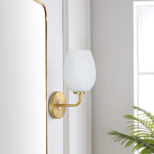 Dinah Glass Wall Sconce, Brass/Frosted White 4 Dinah Glass Wall Sconce, Brass/Frosted White