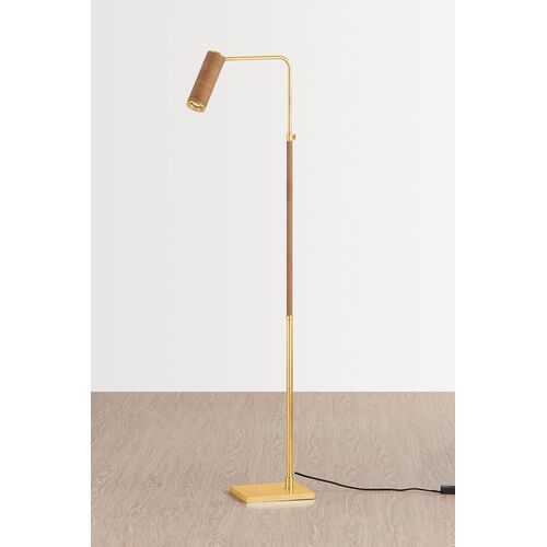 Jalenne Floor Lamp, Aged Brass/Natural Rattan 4 Jalenne Floor Lamp, Aged Brass/Natural Rattan