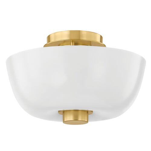 Renric Flush Mount, Aged Brass/Cloud Glass