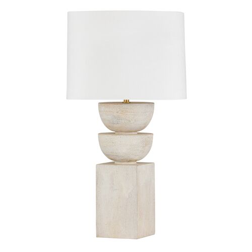 Mirek Wood Table Lamp, Aged Brass/White 1 Mirek Wood Table Lamp, Aged Brass/White