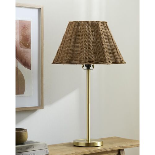 Quindra Table Lamp, Brass/Natural Rattan 2 Quindra Table Lamp, Brass/Natural Rattan
