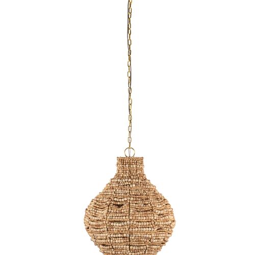 Ashren Beaded Pendant, Aged Brass/Natural Wood