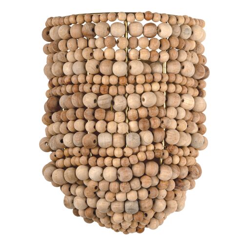 Ashren Beaded Wall Sconce, Aged Brass/Natural Wood 1 Ashren Beaded Wall Sconce, Aged Brass/Natural Wood