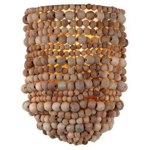 Ashren Beaded Wall Sconce, Aged Brass/Natural Wood 2 Ashren Beaded Wall Sconce, Aged Brass/Natural Wood
