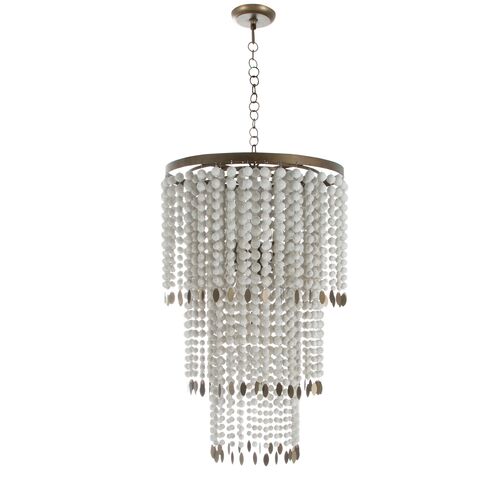 Dolores Beaded Chandelier, White/Brass 2 Dolores Beaded Chandelier, White/Brass