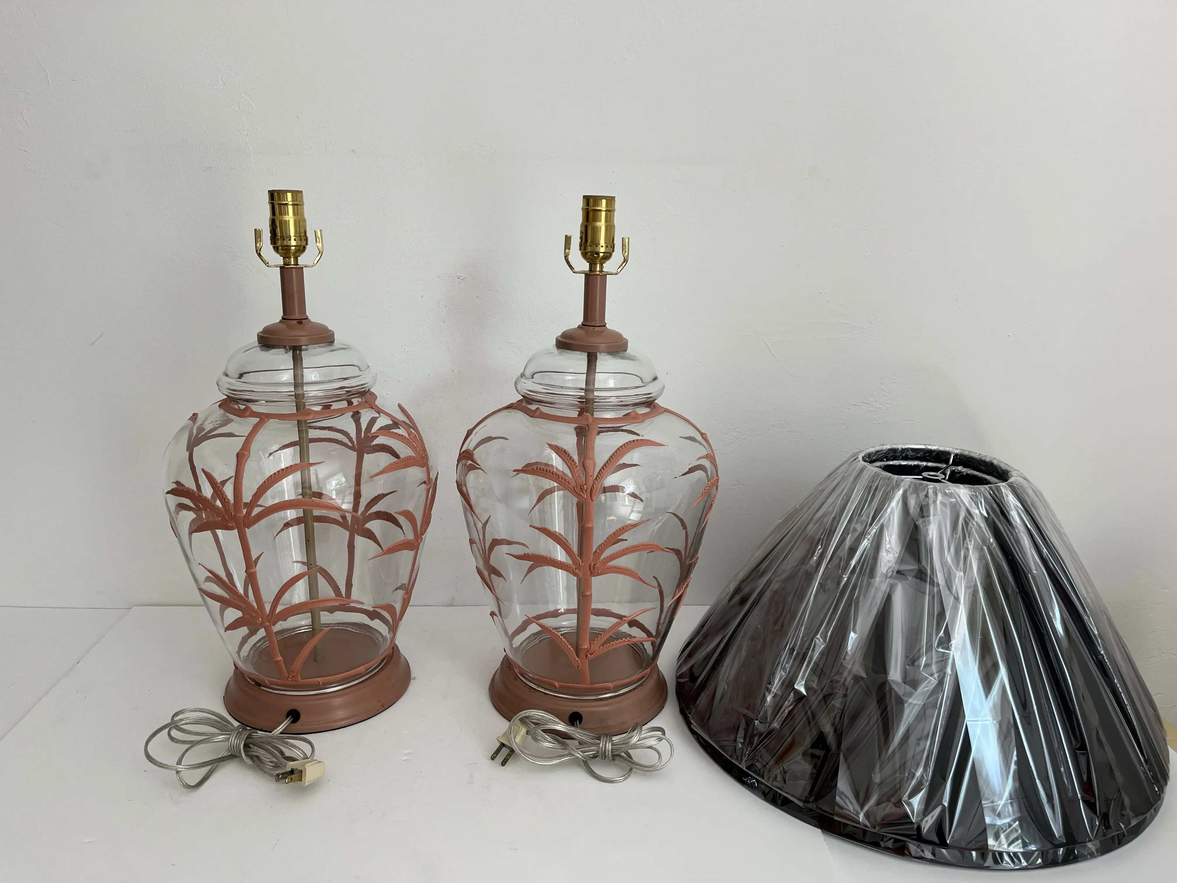 Terracotta Palm Tree Lamps & Shades/Pair 2 Terracotta Palm Tree Lamps & Shades/Pair