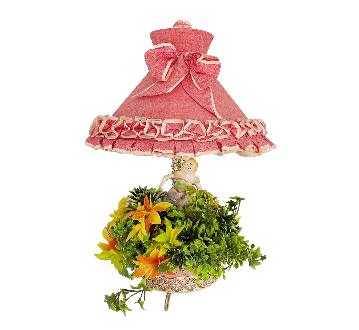 1950s Figural Planter Lamp & Shade