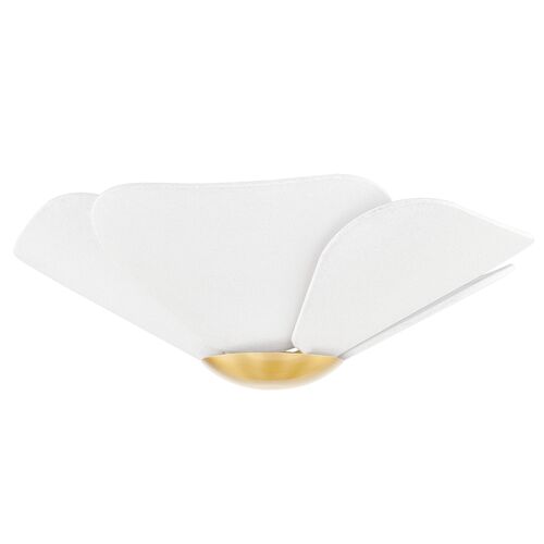 Madeline 7.75" Flush Mount, Aged Brass/White Linen 1 Madeline 7.75" Flush Mount, Aged Brass/White Linen