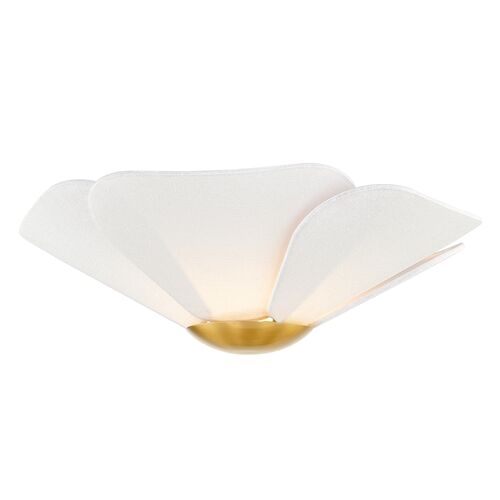 Madeline 7.75" Flush Mount, Aged Brass/White Linen 2 Madeline 7.75" Flush Mount, Aged Brass/White Linen