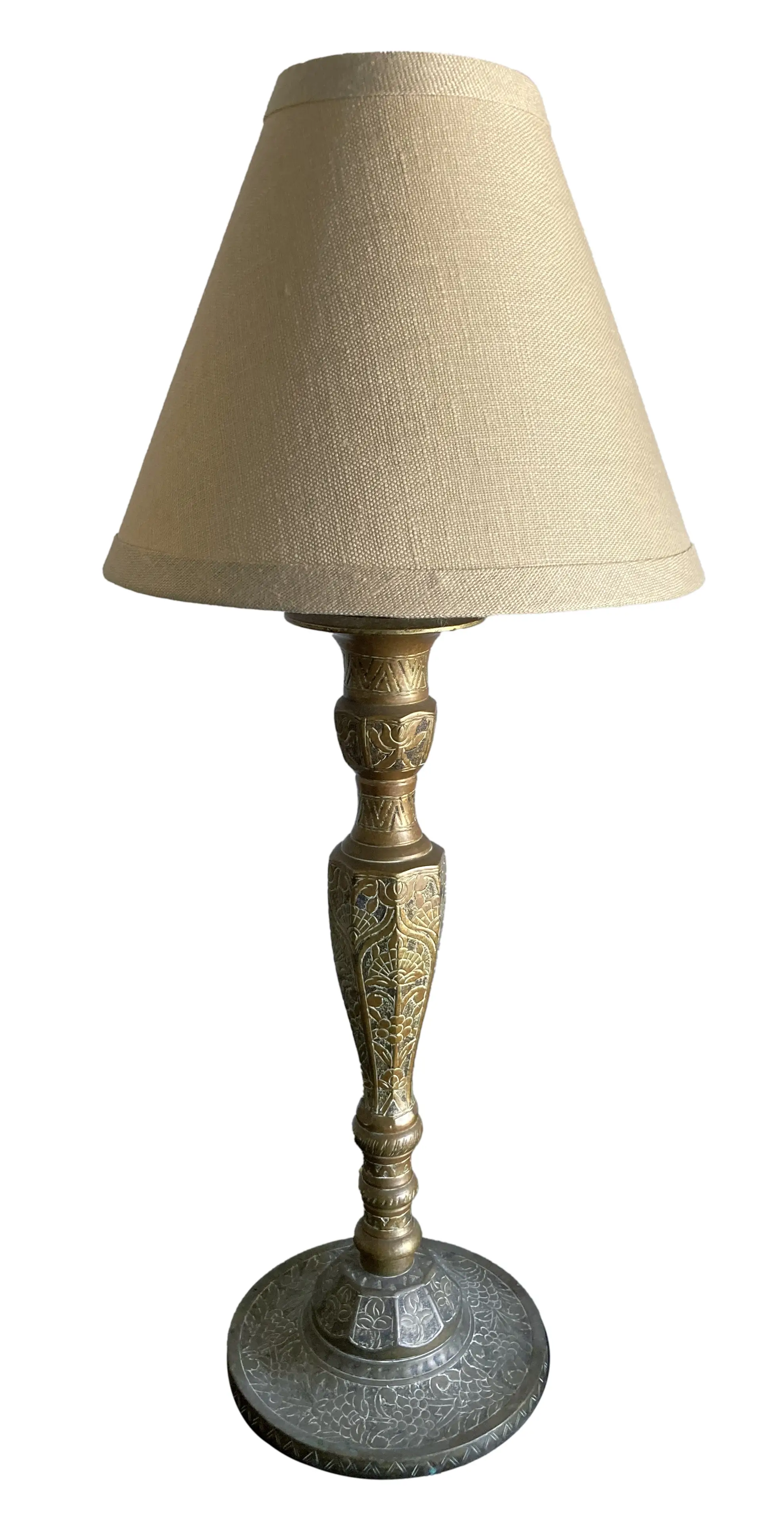 Etched Bronze Candlestick Lamps, a pair 2 Etched Bronze Candlestick Lamps, a pair