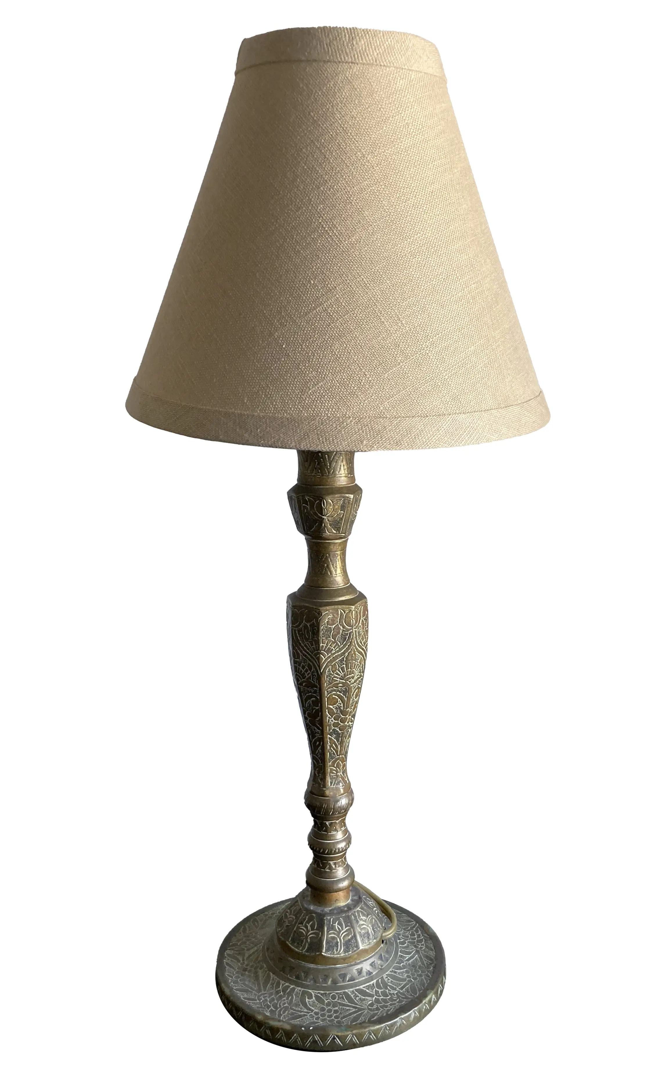 Etched Bronze Candlestick Lamps, a pair 4 Etched Bronze Candlestick Lamps, a pair