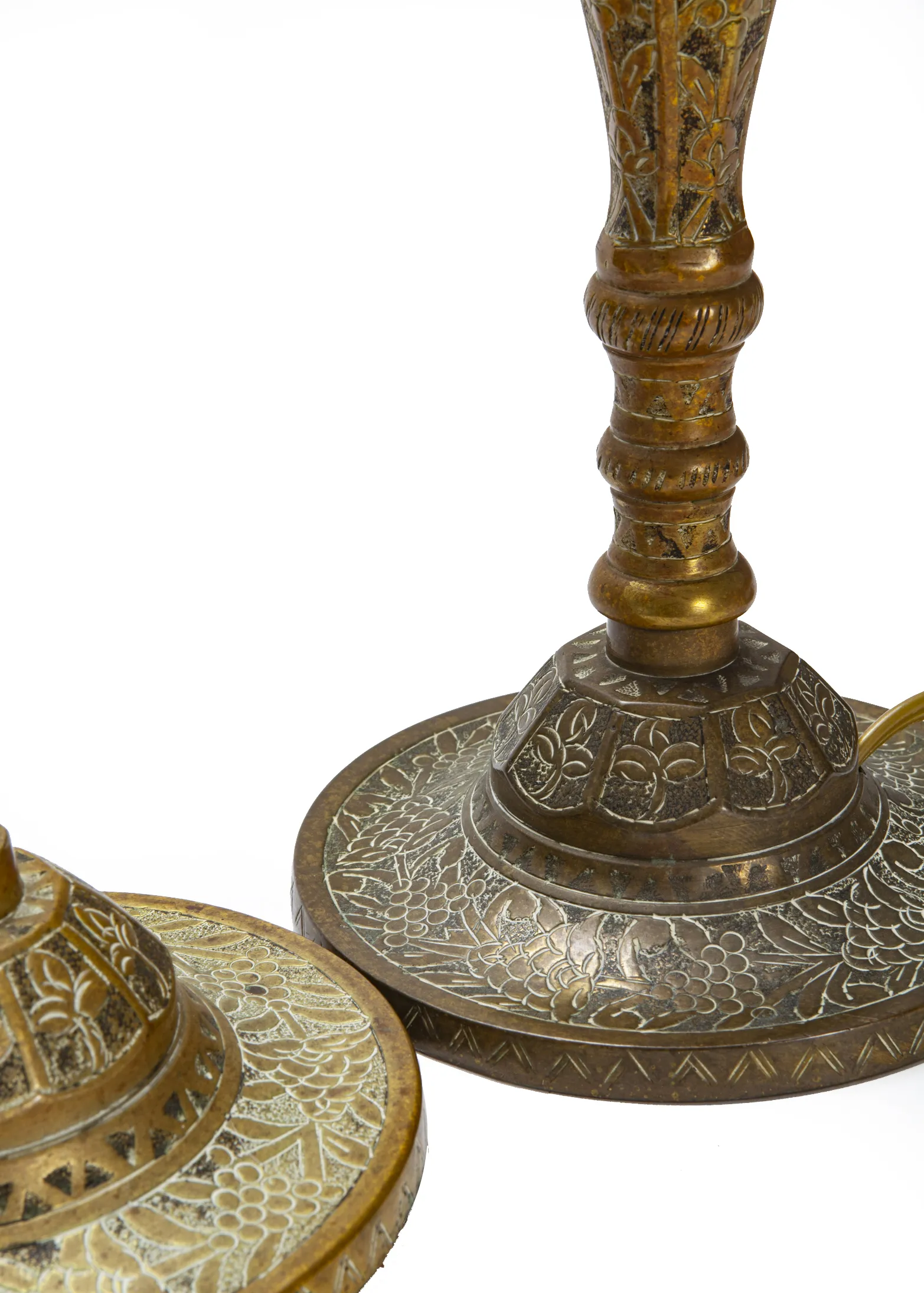 Etched Bronze Candlestick Lamps, a pair 5 Etched Bronze Candlestick Lamps, a pair