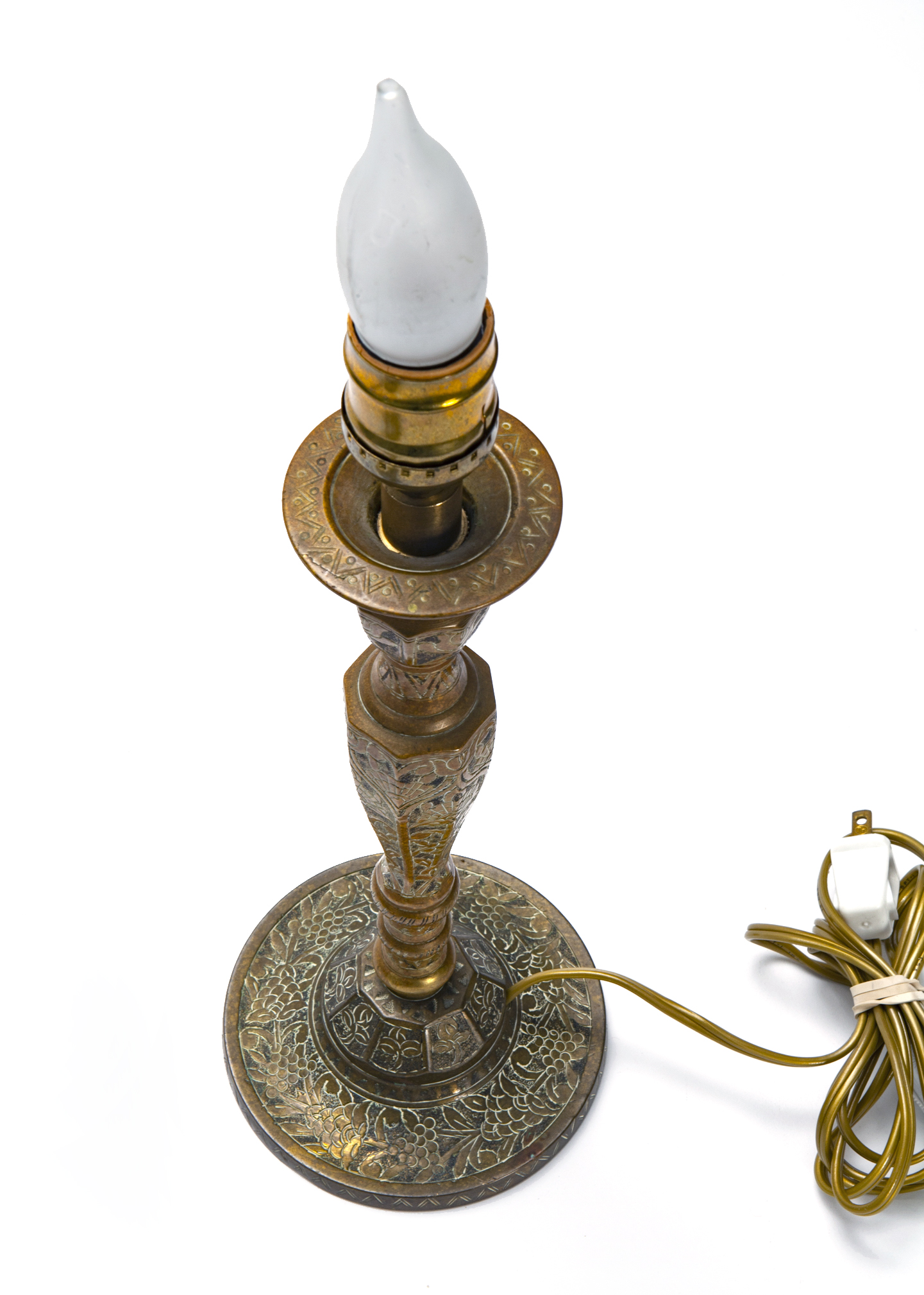 Etched Bronze Candlestick Lamps, a pair 6 Etched Bronze Candlestick Lamps, a pair