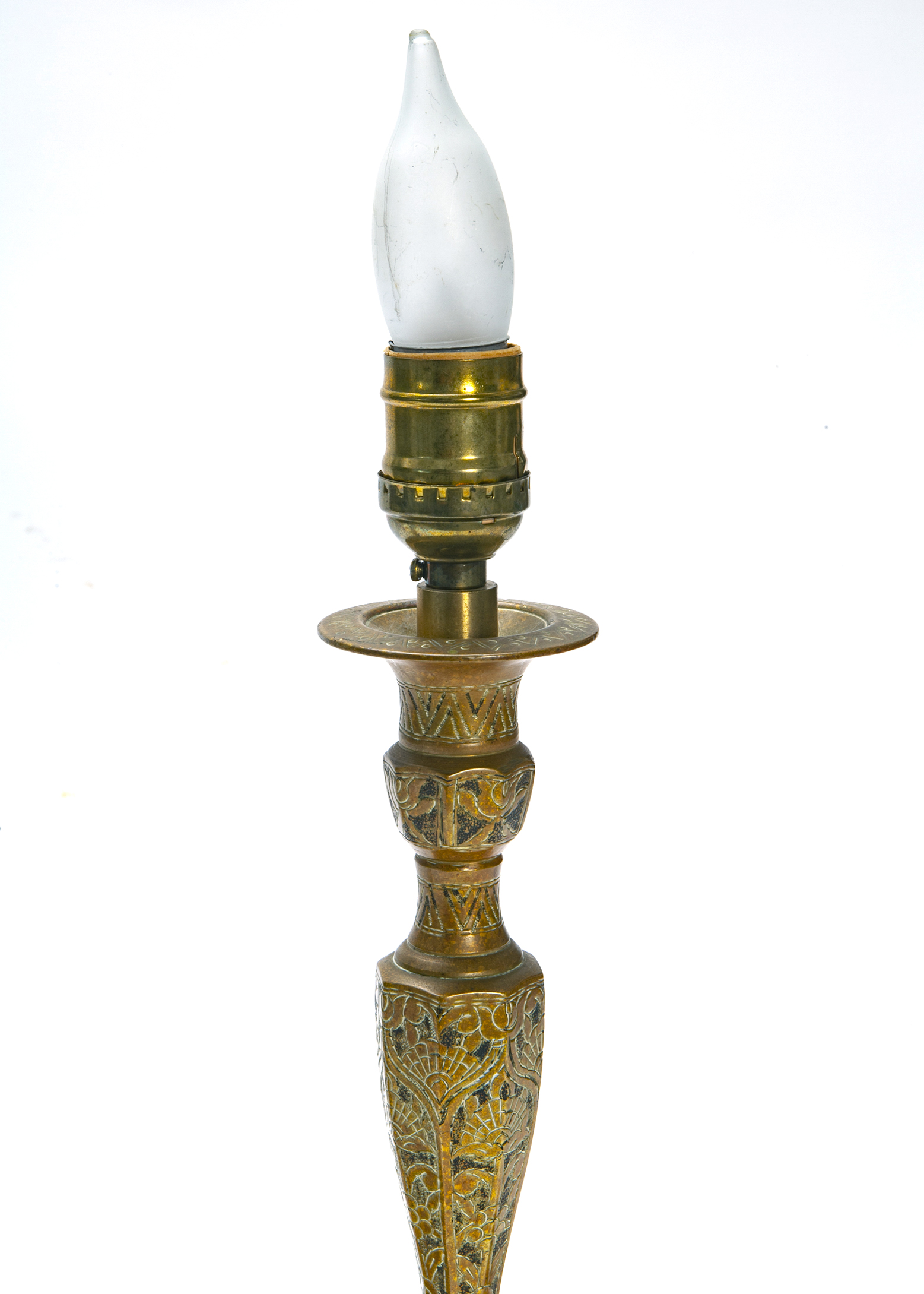 Etched Bronze Candlestick Lamps, a pair 8 Etched Bronze Candlestick Lamps, a pair