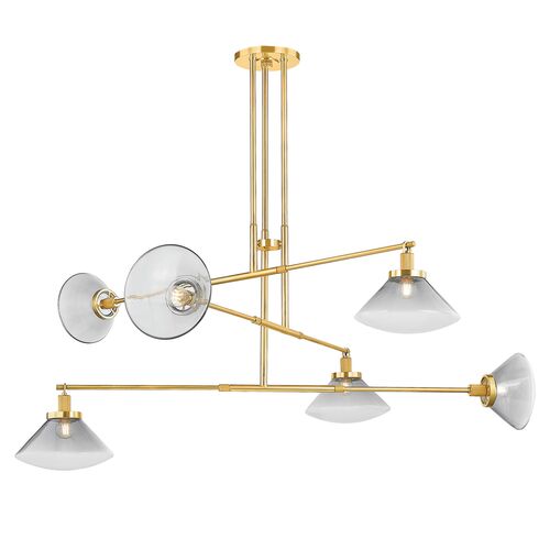 Leland 6-Light Chandelier, Aged Brass/Smoky Glass 1 Leland 6-Light Chandelier, Aged Brass/Smoky Glass
