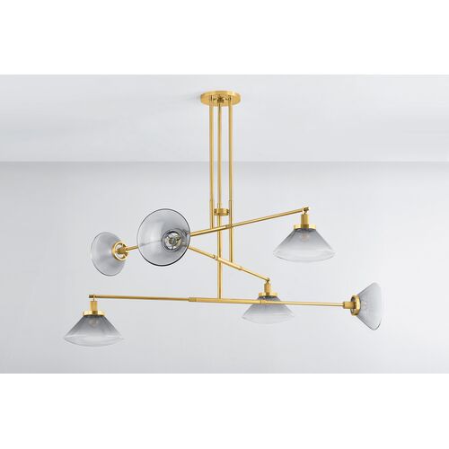 Leland 6-Light Chandelier, Aged Brass/Smoky Glass 2 Leland 6-Light Chandelier, Aged Brass/Smoky Glass