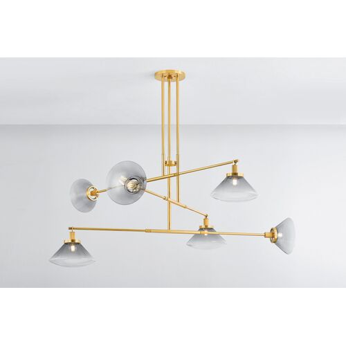 Leland 6-Light Chandelier, Aged Brass/Smoky Glass 3 Leland 6-Light Chandelier, Aged Brass/Smoky Glass