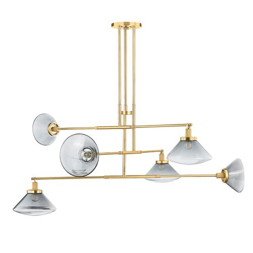 Leland 6-Light Chandelier, Aged Brass/Smoky Glass 4 Leland 6-Light Chandelier, Aged Brass/Smoky Glass