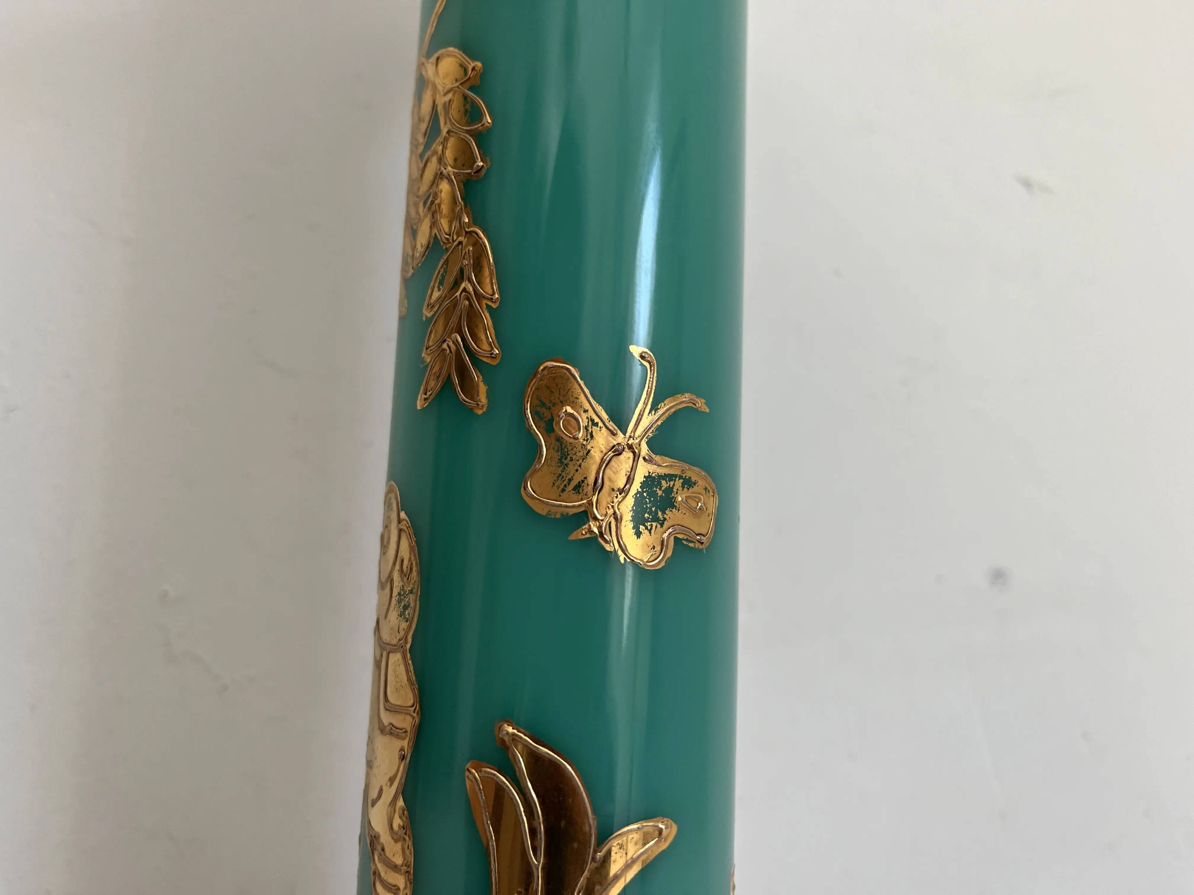 Turquoise Chinoiserie Lamps w/Shades 2 Turquoise Chinoiserie Lamps w/Shades