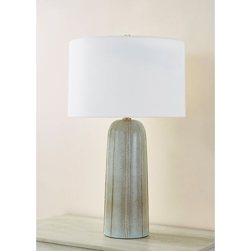Kel 26" Table Lamp, Aged Brass/ Ceramic Reactive Ash 3 Kel 26" Table Lamp, Aged Brass/ Ceramic Reactive Ash
