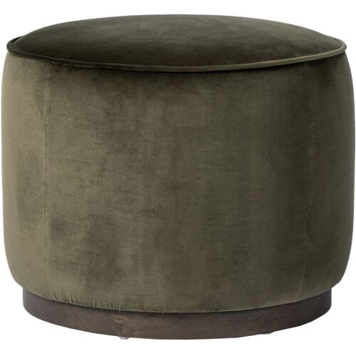 Janessa Round Ottoman, Surrey Olive Velvet 1 Janessa Round Ottoman, Surrey Olive Velvet