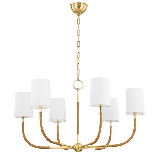 Tenley 6-Light Rattan Wrapped Chandelier, Natural/Aged Brass 1 Tenley 6-Light Rattan Wrapped Chandelier, Natural/Aged Brass