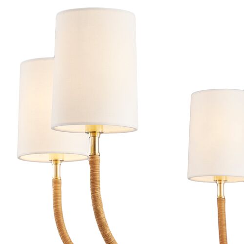 Tenley 6-Light Rattan Wrapped Chandelier, Natural/Aged Brass 2 Tenley 6-Light Rattan Wrapped Chandelier, Natural/Aged Brass