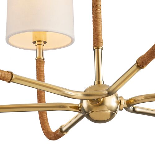 Tenley 6-Light Rattan Wrapped Chandelier, Natural/Aged Brass 3 Tenley 6-Light Rattan Wrapped Chandelier, Natural/Aged Brass