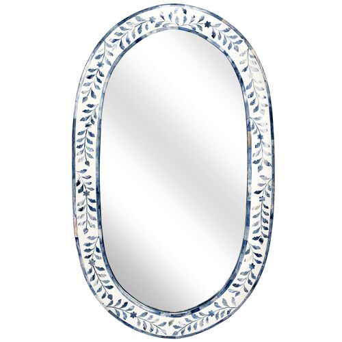 Imani Bone Inlay Wall Mirror, Blue/White 1 Imani Bone Inlay Wall Mirror, Blue/White
