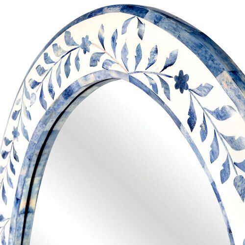 Imani Bone Inlay Wall Mirror, Blue/White 2 Imani Bone Inlay Wall Mirror, Blue/White