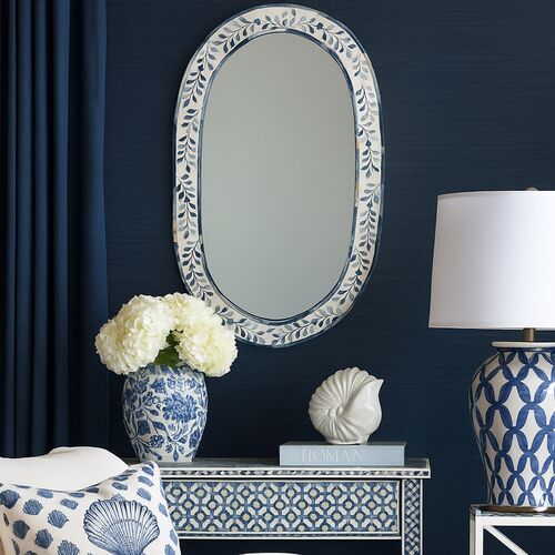 Imani Bone Inlay Wall Mirror, Blue/White 6 Imani Bone Inlay Wall Mirror, Blue/White