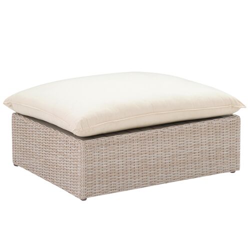 Makenna Wicker Outdoor Ottoman, Natural/Cream 1 Makenna Wicker Outdoor Ottoman, Natural/Cream