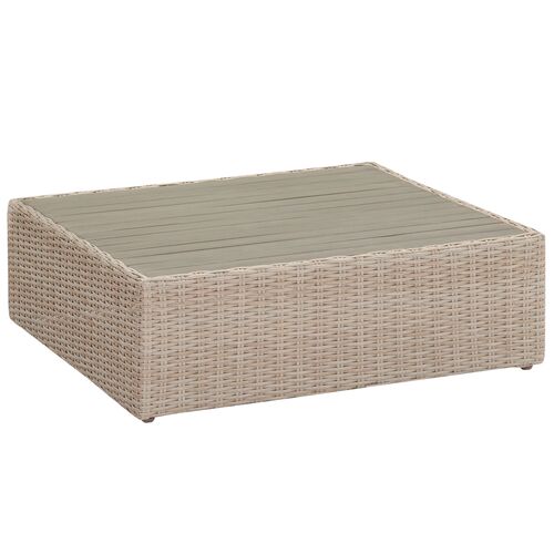 Makenna Wicker Outdoor Ottoman, Natural/Cream 3 Makenna Wicker Outdoor Ottoman, Natural/Cream