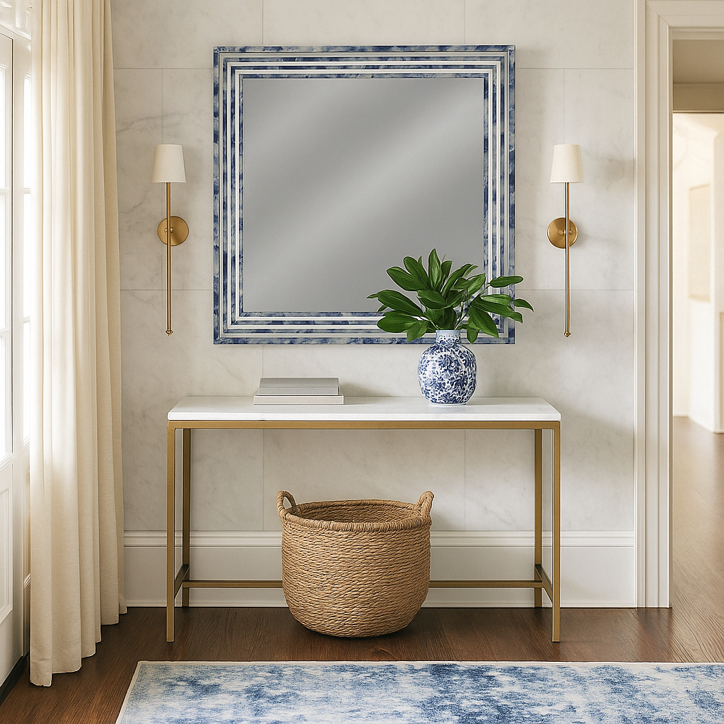 Grafton Bone Inlay Wall Mirror, Blue/Cream 7 Grafton Bone Inlay Wall Mirror, Blue/Cream