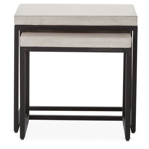Silas Outdoor Concrete Nesting Side Tables, Black 2 Silas Outdoor Concrete Nesting Side Tables, Black