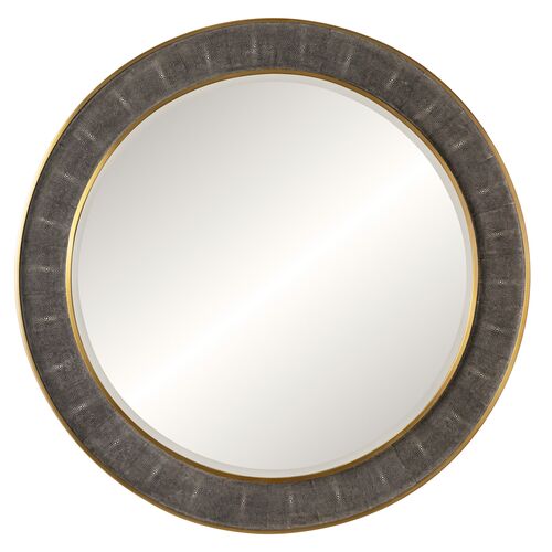 Tula 50" Round Faux Shagreen Wall Mirror, Grey 1 Tula 50" Round Faux Shagreen Wall Mirror, Grey