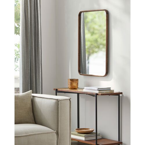 Ella Rectangular Wood Wall Mirror, Brown 2 Ella Rectangular Wood Wall Mirror, Brown