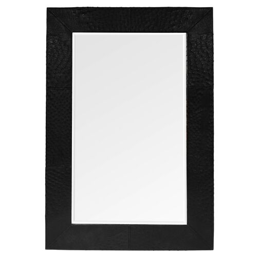 Ostrich Leather Rectangle Wall Mirror, Black 1 Ostrich Leather Rectangle Wall Mirror, Black