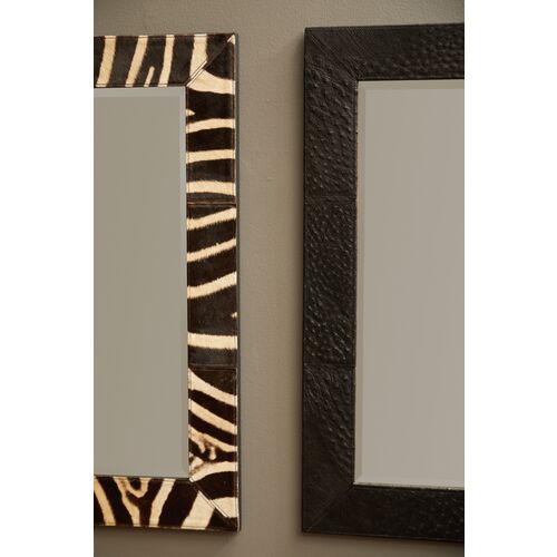 Ostrich Leather Rectangle Wall Mirror, Black 3 Ostrich Leather Rectangle Wall Mirror, Black