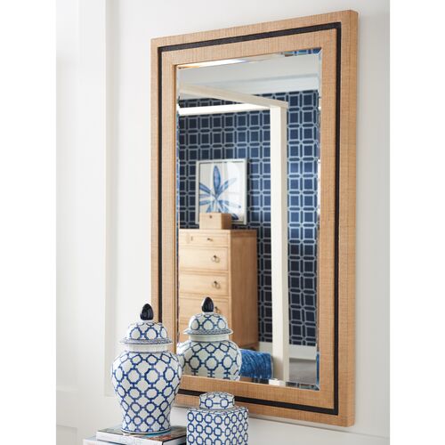 La Costa Rectangular Raffia Wall Mirror, Natural/Black 2 La Costa Rectangular Raffia Wall Mirror, Natural/Black