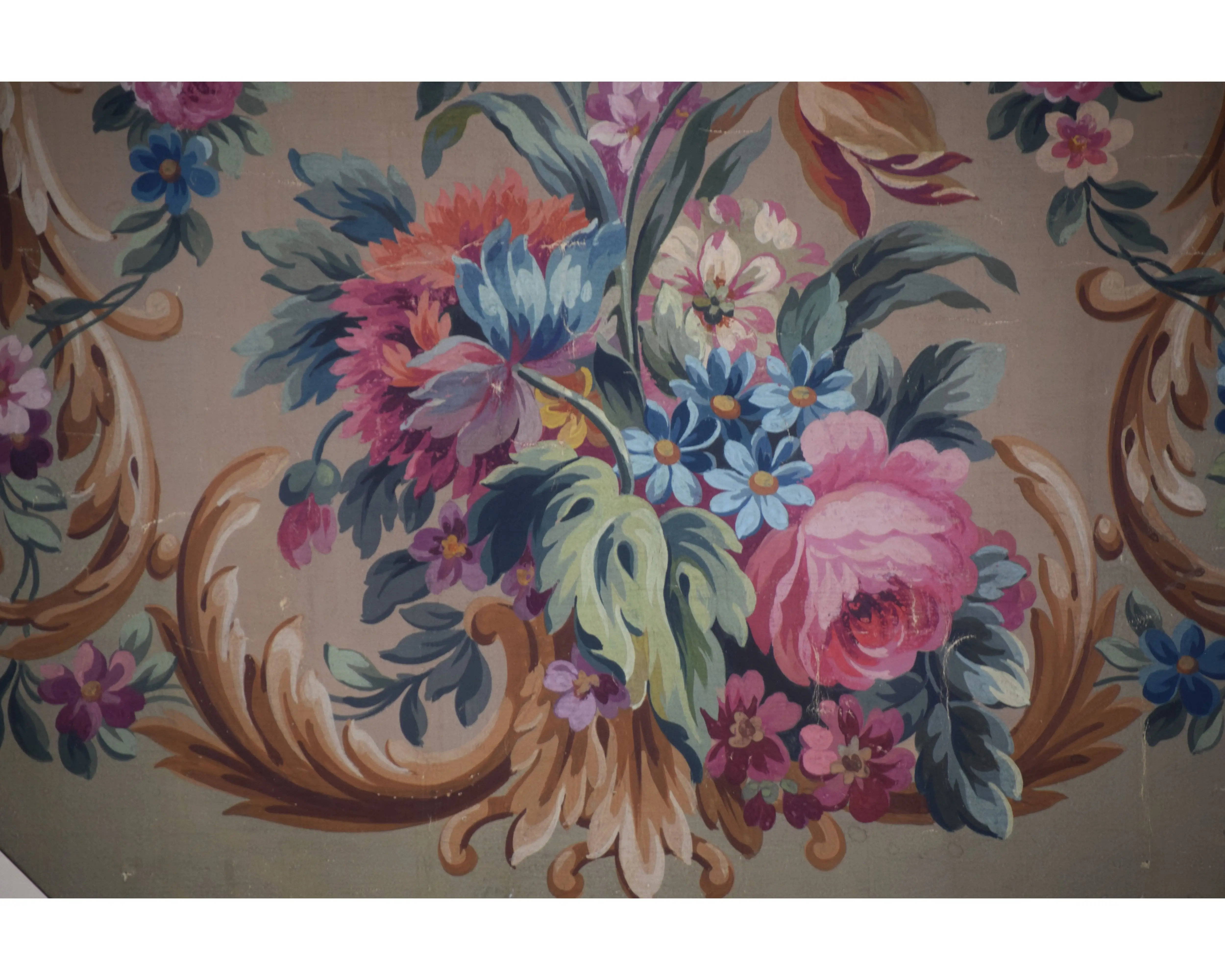 Antique French Aubusson Gouache Painting 11 Antique French Aubusson Gouache Painting