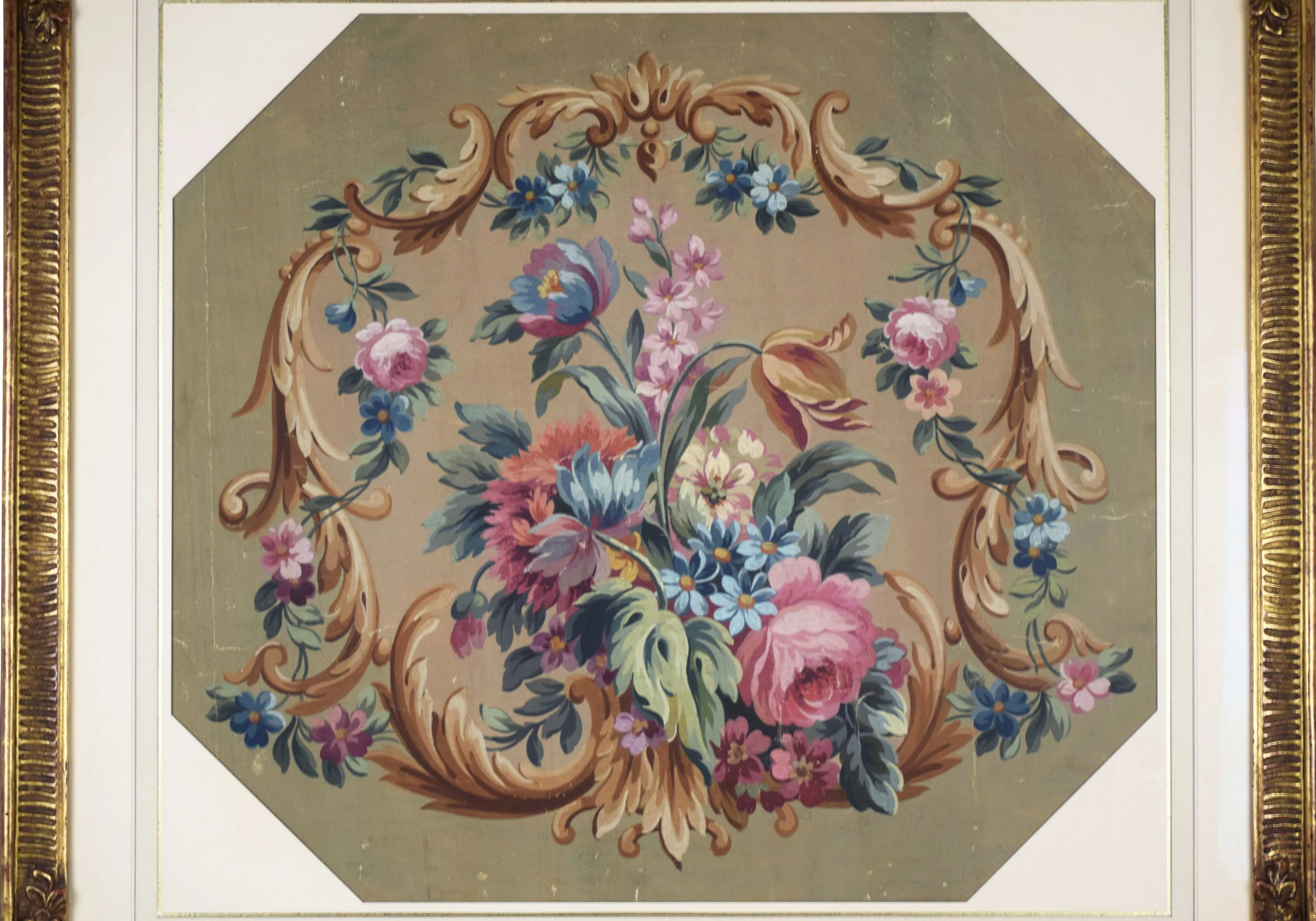 Antique French Aubusson Gouache Painting 2 Antique French Aubusson Gouache Painting
