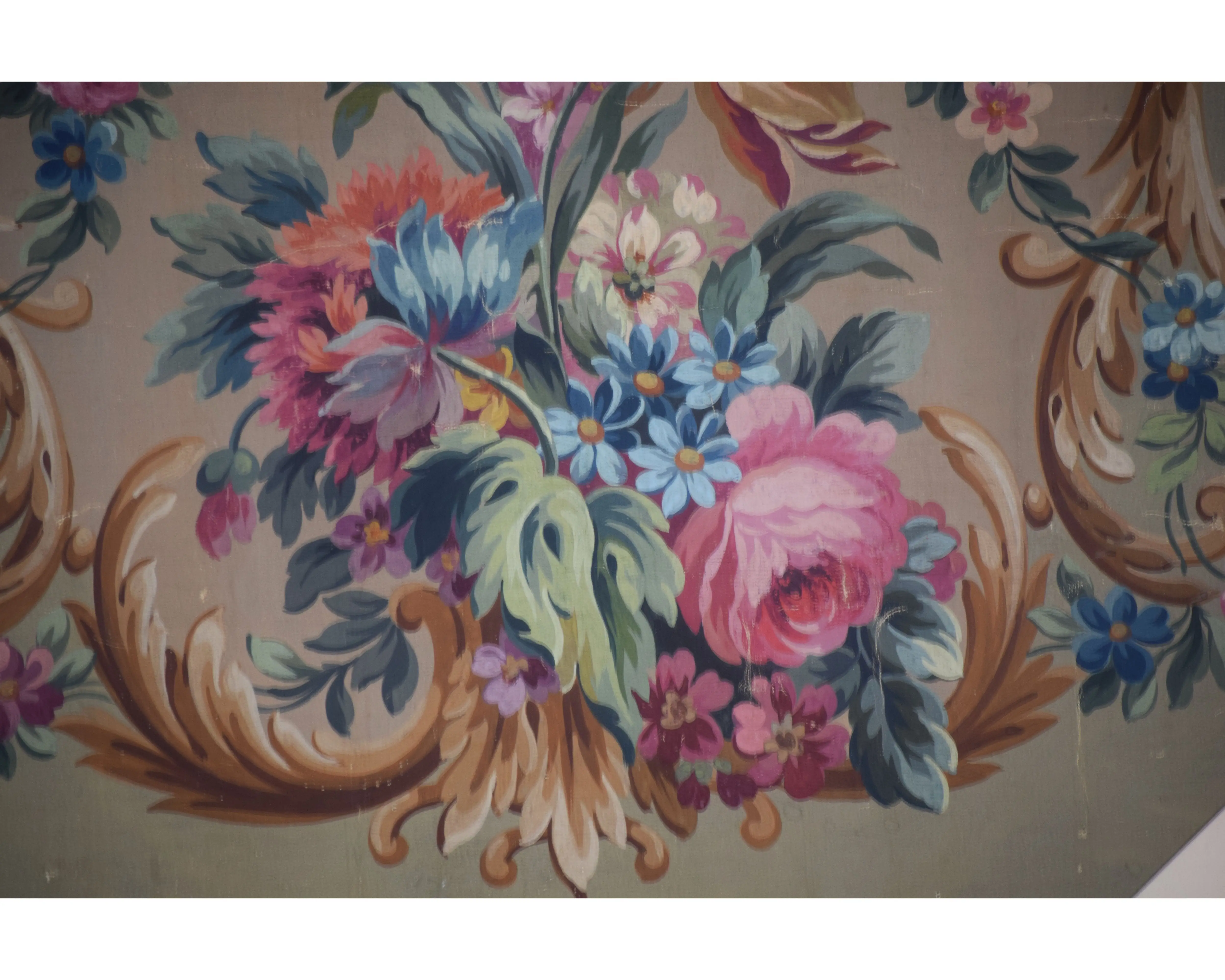 Antique French Aubusson Gouache Painting 4 Antique French Aubusson Gouache Painting