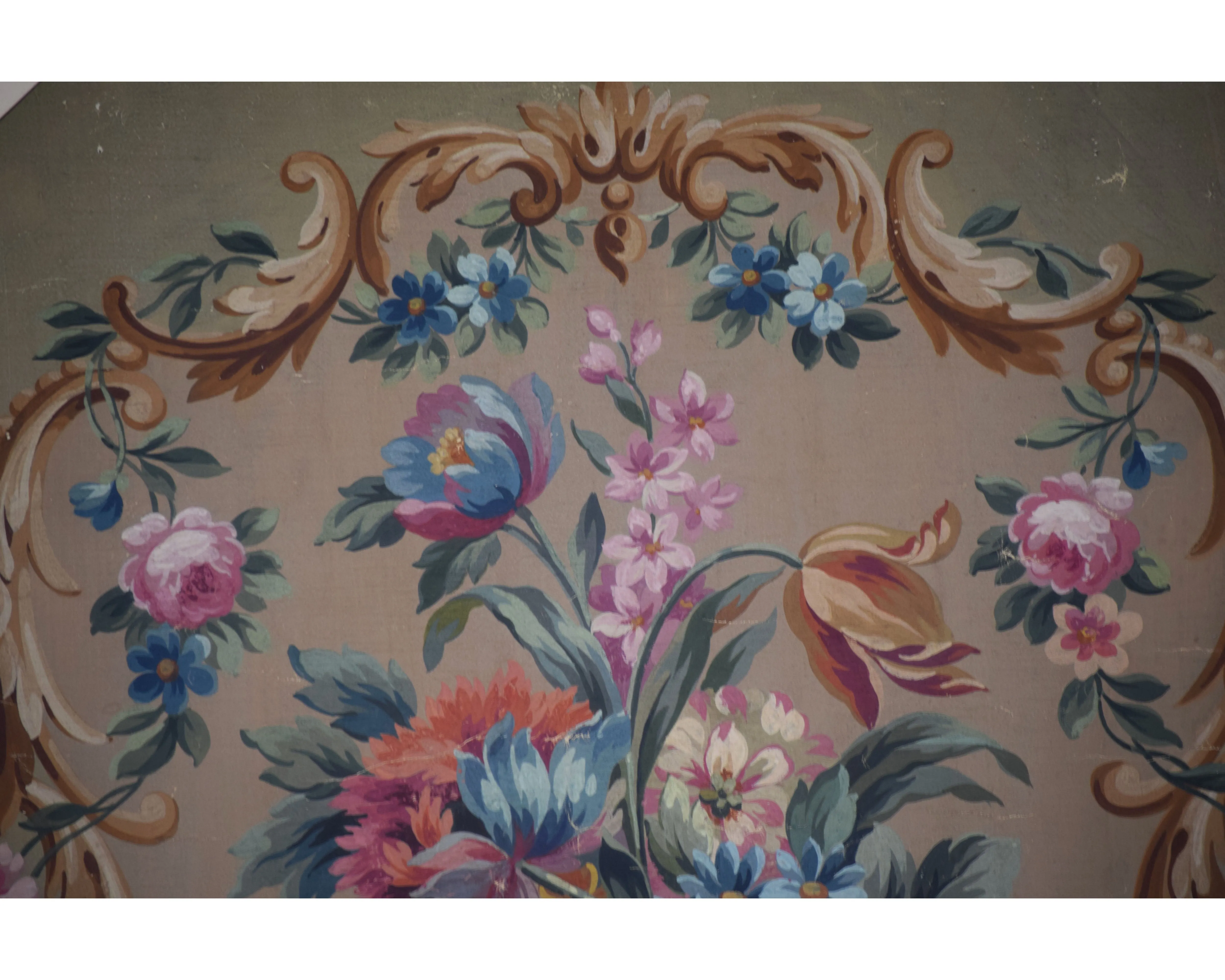 Antique French Aubusson Gouache Painting 5 Antique French Aubusson Gouache Painting