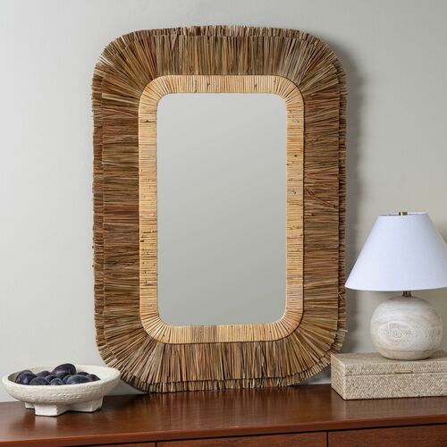 Eliza Rattan and Sea Grass Wall Mirror, Natural 2 Eliza Rattan and Sea Grass Wall Mirror, Natural