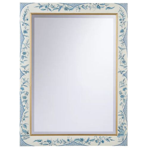 Bagatelle Hand Painted Floral Wall Mirror, Blue/White 1 Bagatelle Hand Painted Floral Wall Mirror, Blue/White