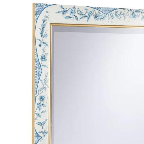 Bagatelle Hand Painted Floral Wall Mirror, Blue/White 2 Bagatelle Hand Painted Floral Wall Mirror, Blue/White