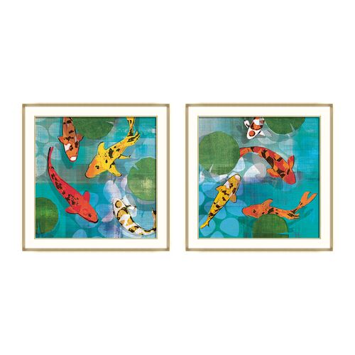 S/2 Koi Pond Wall Art, 24" x 24" 1 S/2 Koi Pond Wall Art, 24" x 24"