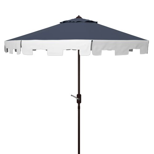 Seraphine Outdoor 9Ft Crank Umbrella, Navy/Ivory