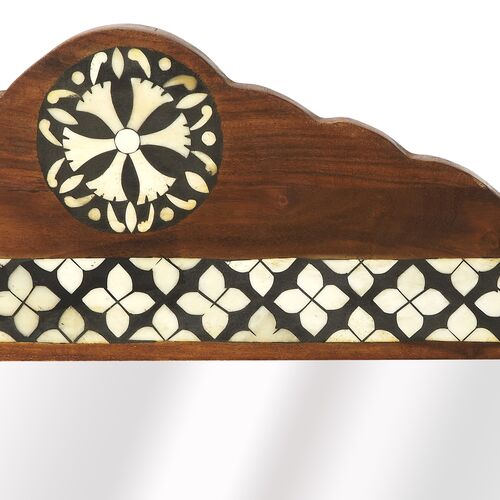 Gia Bone Inlay Merranti Wood Wall Mirror, Brown/White 2 Gia Bone Inlay Merranti Wood Wall Mirror, Brown/White